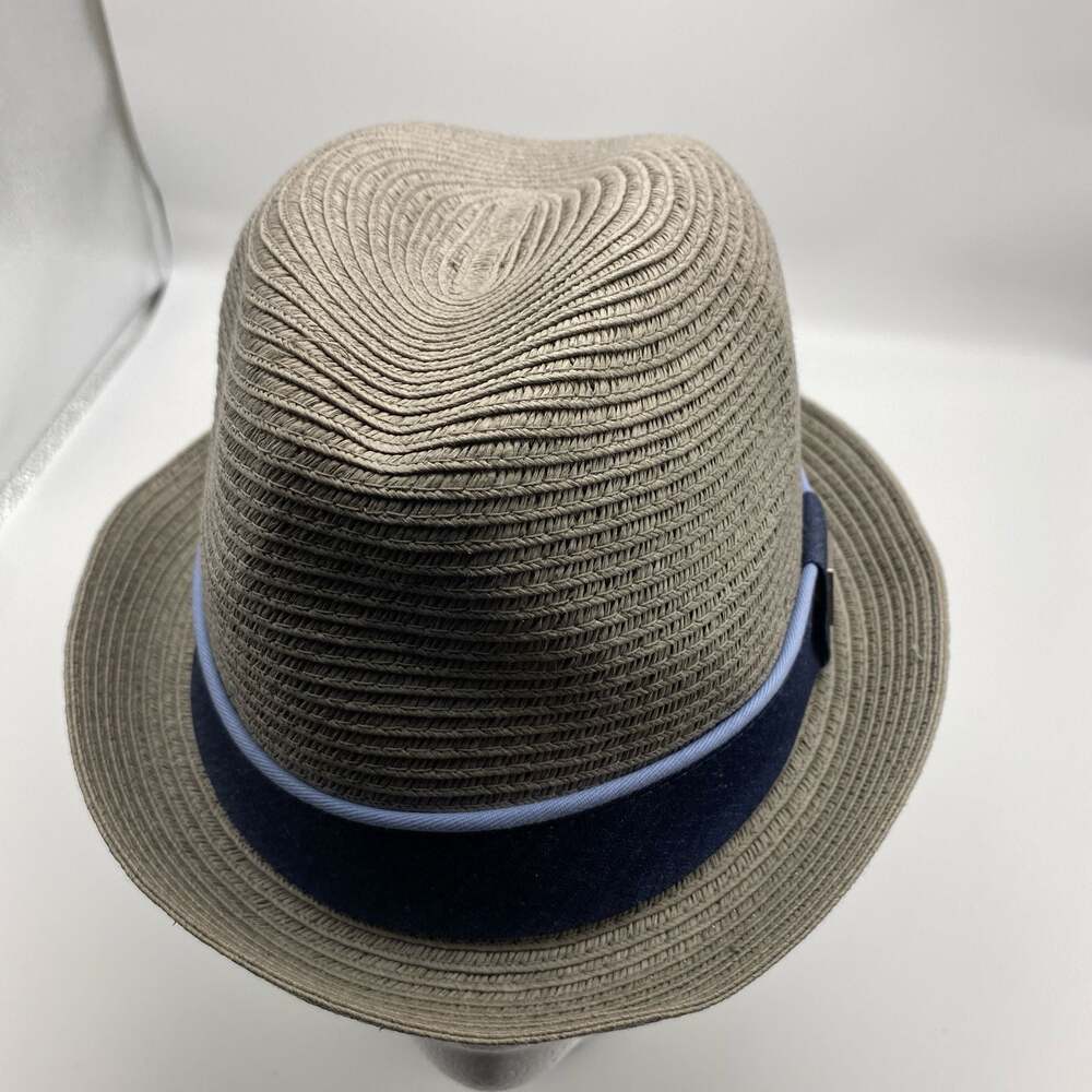 The Hatter Company Trilby Straw Hat, Grey with Navy Blue Band